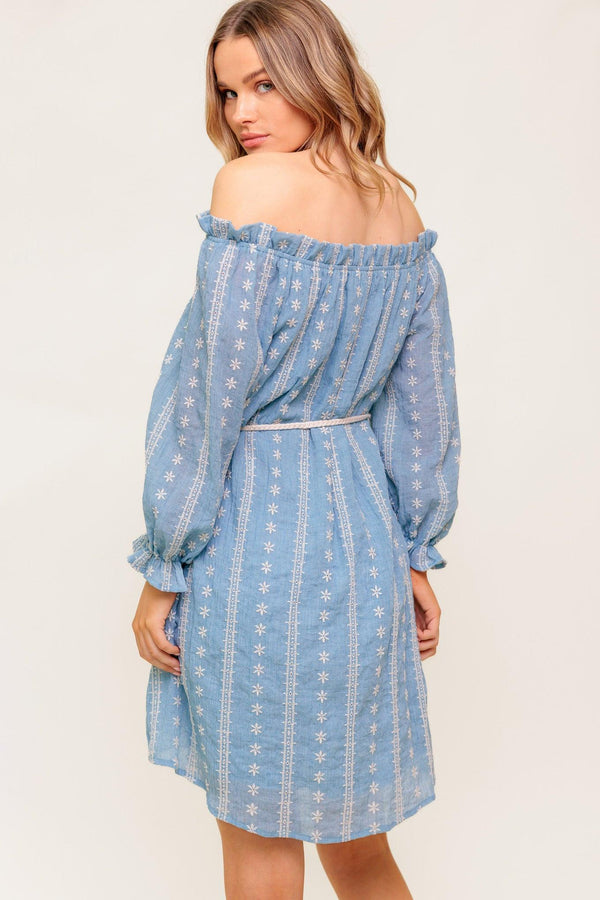 NO MORE CLOUDY SKIES WOVEN MINI DRESS.
