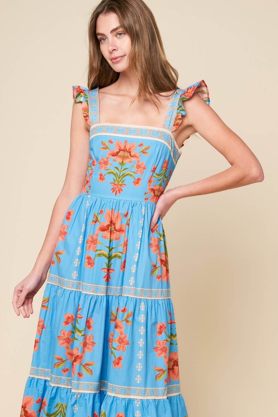 LOVELIEST MUSE BLUE WOVEN MIDI DRESS