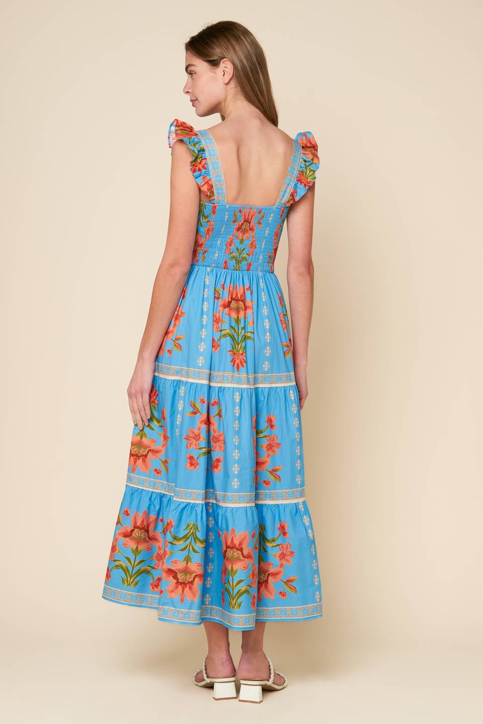 LOVELIEST MUSE BLUE WOVEN MIDI DRESS