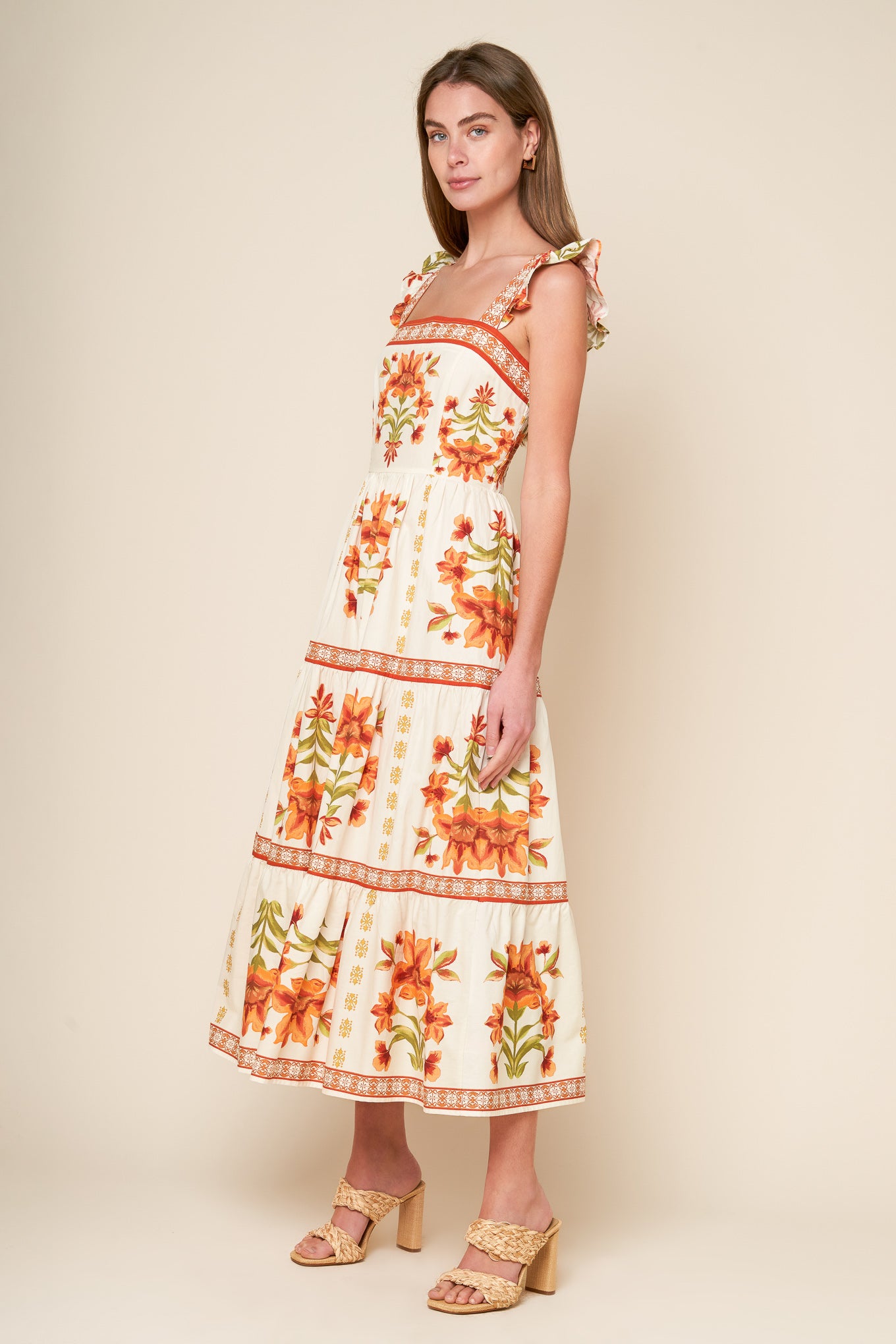 LOVELIEST MUSE IVORY WOVEN MIDI DRESS