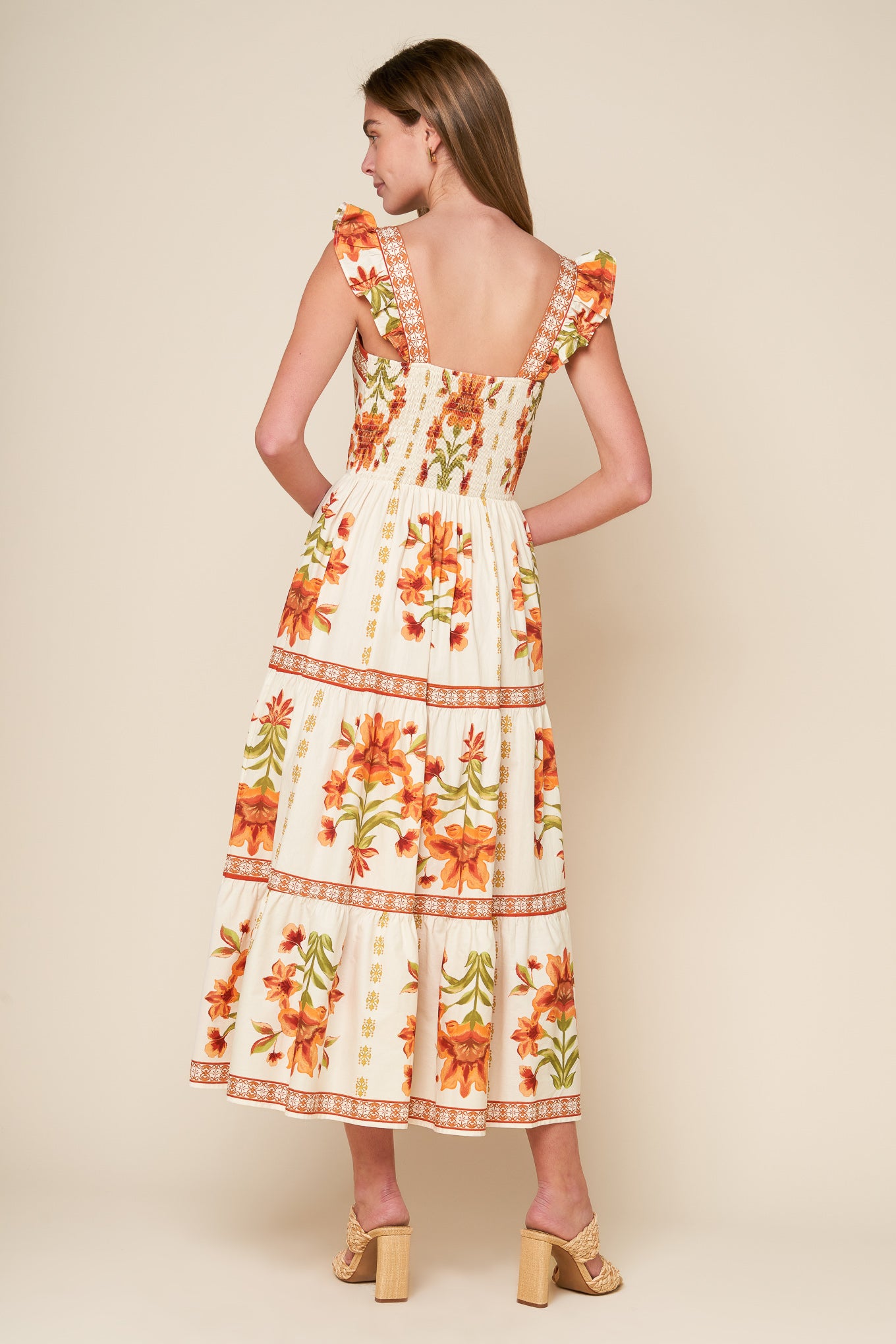 LOVELIEST MUSE IVORY WOVEN MIDI DRESS