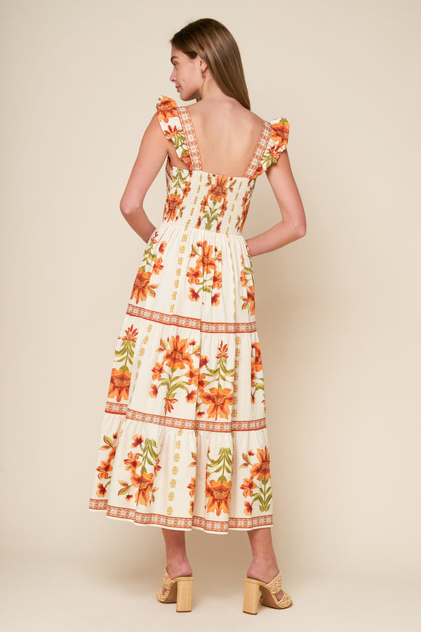 LOVELIEST MUSE IVORY WOVEN MIDI DRESS