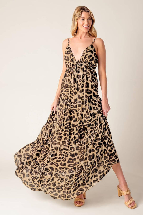 BEACH BUM LEOPARD WOVEN MAXI DRESS.