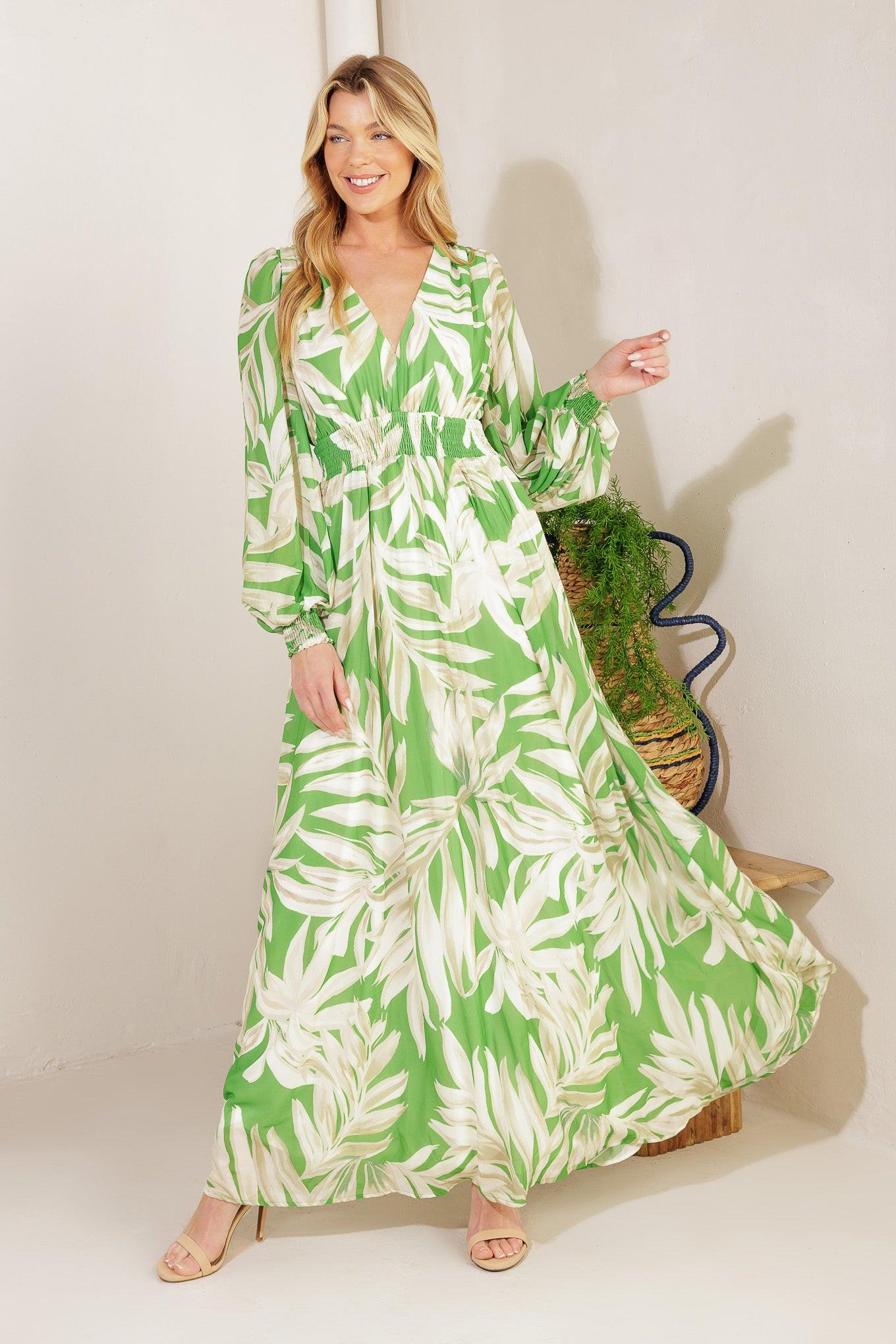 LEAVES OF TOMORROW WOVEN MAXI DRESS.