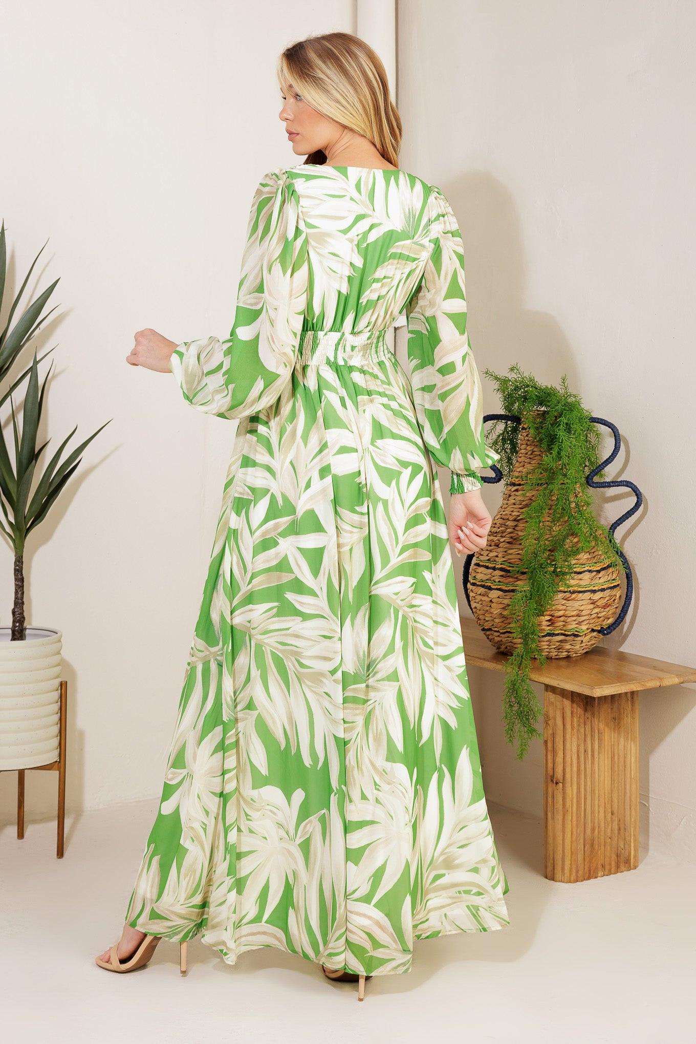 LEAVES OF TOMORROW WOVEN MAXI DRESS.
