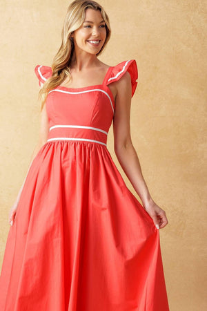 RAISING THE BAR WOVEN MIDI DRESS.