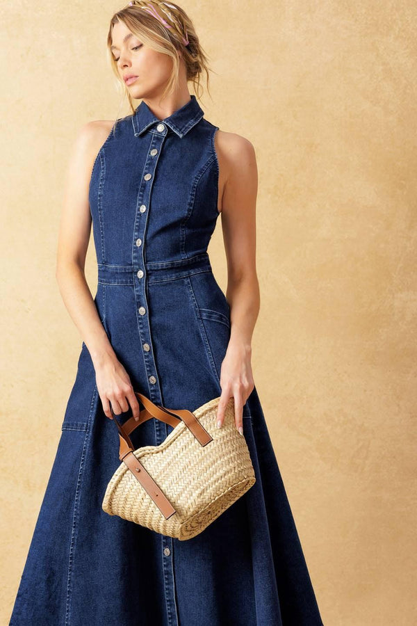 COOL GIRL DENIM MIDI DRESS.