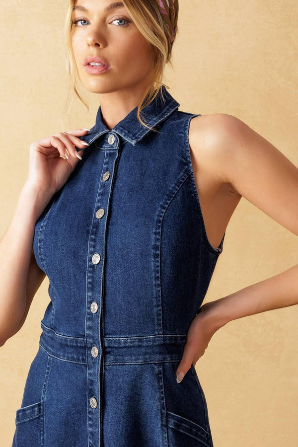 COOL GIRL DENIM MIDI DRESS.