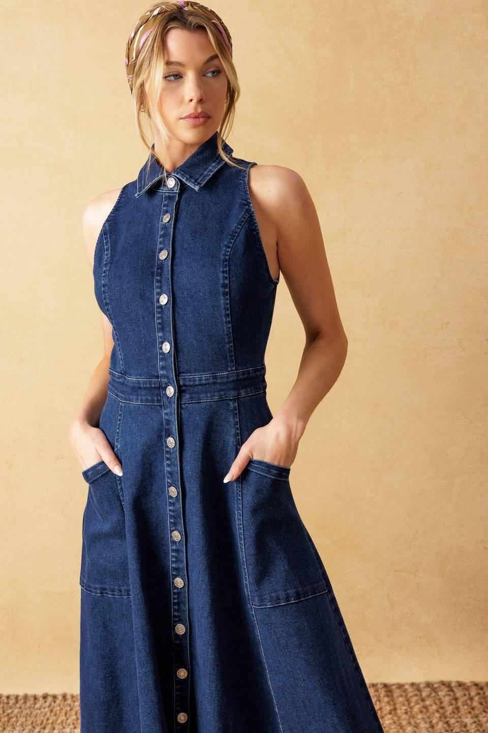 ladies denim midi dress NSLGXD Womens Denim Dresses Midi Dress Casual Turndown Collar Button Down Long Sleeve Jean Dress Loose Fit Comfy Knee Length Dresses with Pockets