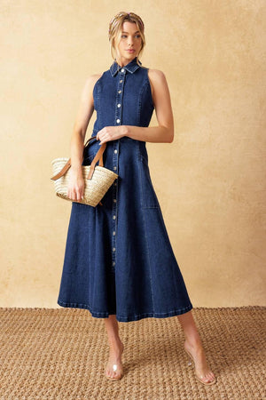 COOL GIRL DENIM MIDI DRESS.