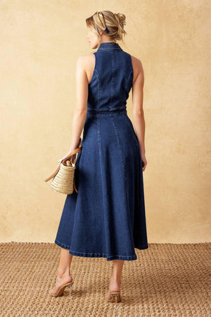 COOL GIRL DENIM MIDI DRESS.