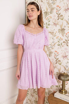 MIDNIGHT MIRAGE GOWN WOVEN EYELET MINI DRESS.