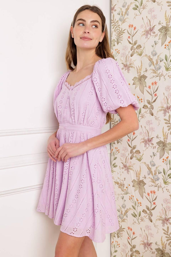 MIDNIGHT MIRAGE GOWN WOVEN EYELET MINI DRESS.