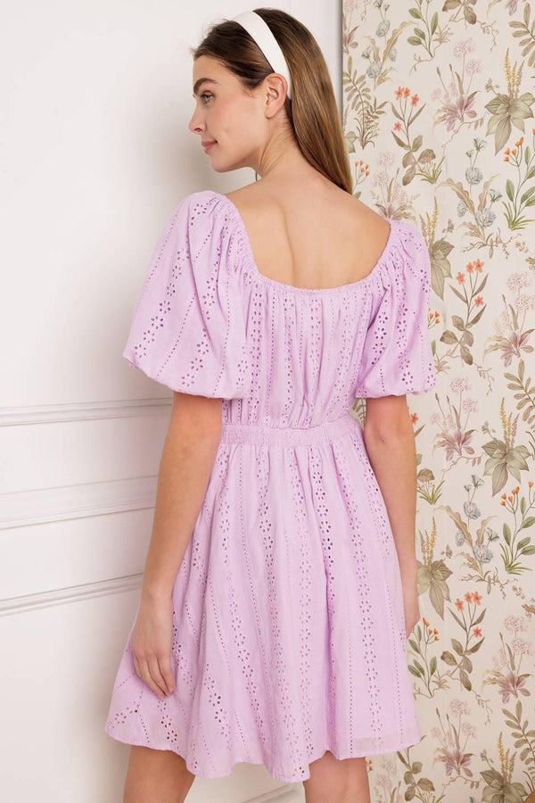 MIDNIGHT MIRAGE GOWN WOVEN EYELET MINI DRESS.