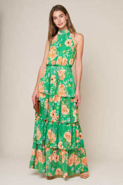 PORCELAIN BLOOM WOVEN MAXI DRESS.