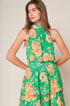 PORCELAIN BLOOM WOVEN MAXI DRESS.