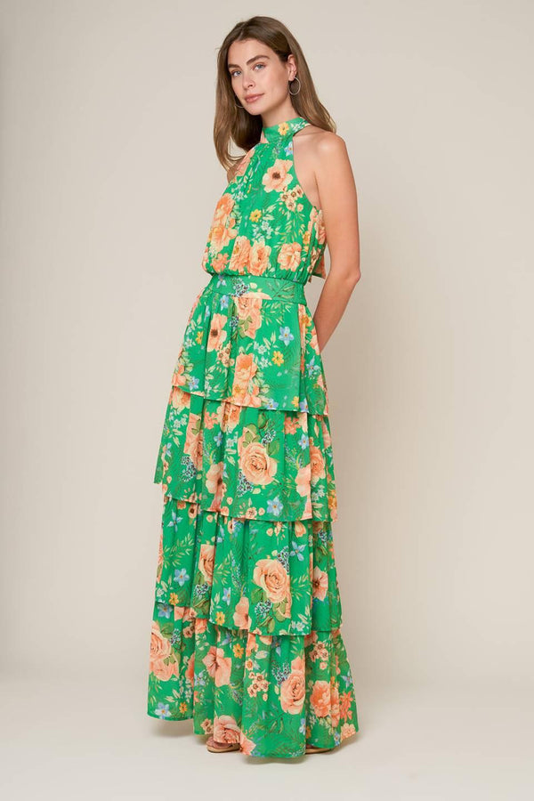 PORCELAIN BLOOM WOVEN MAXI DRESS.