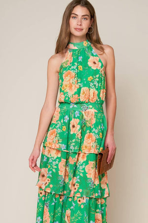 PORCELAIN BLOOM WOVEN MAXI DRESS.