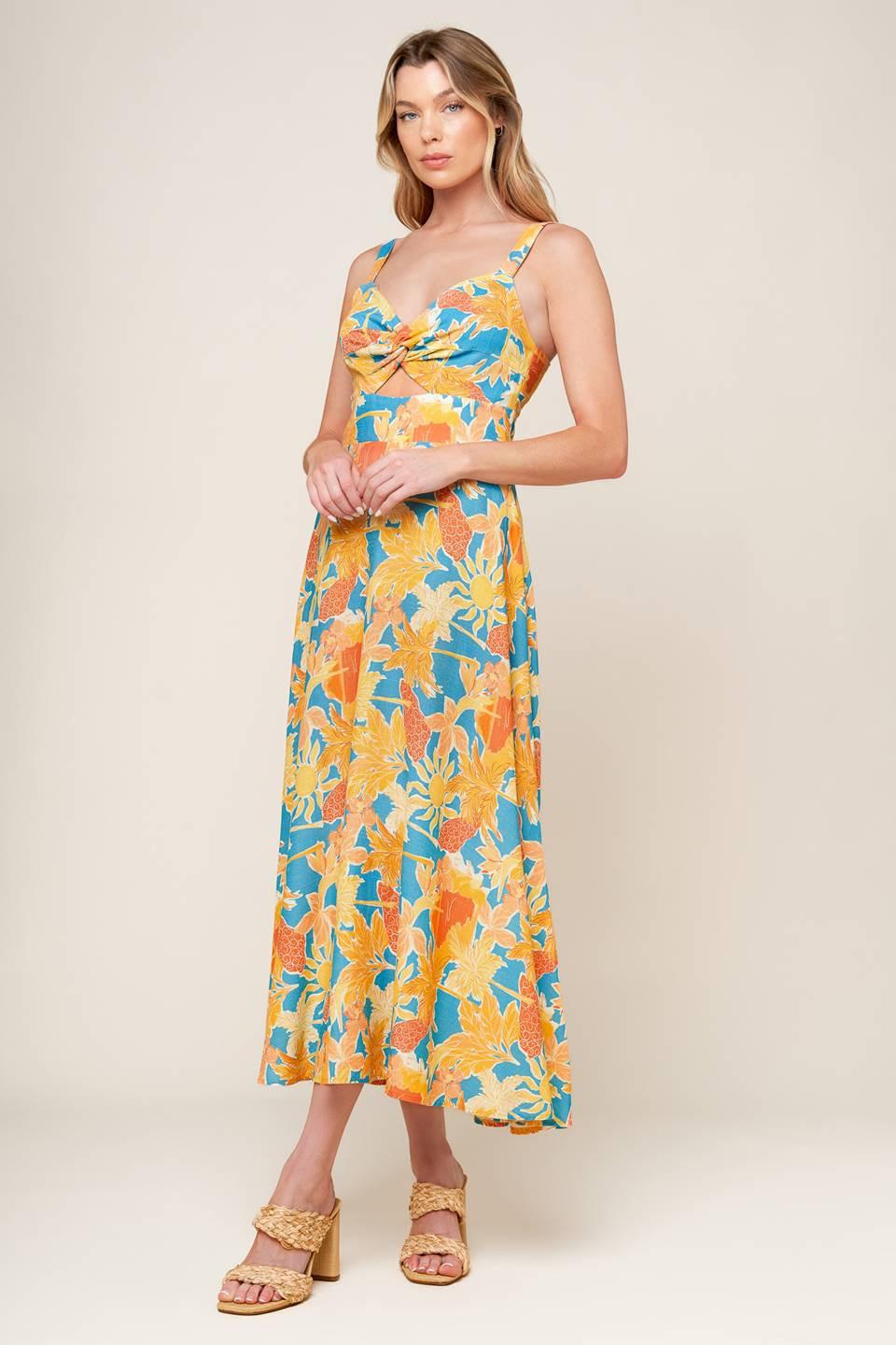 TWIRL ME BLUE WOVEN MIDI DRESS.