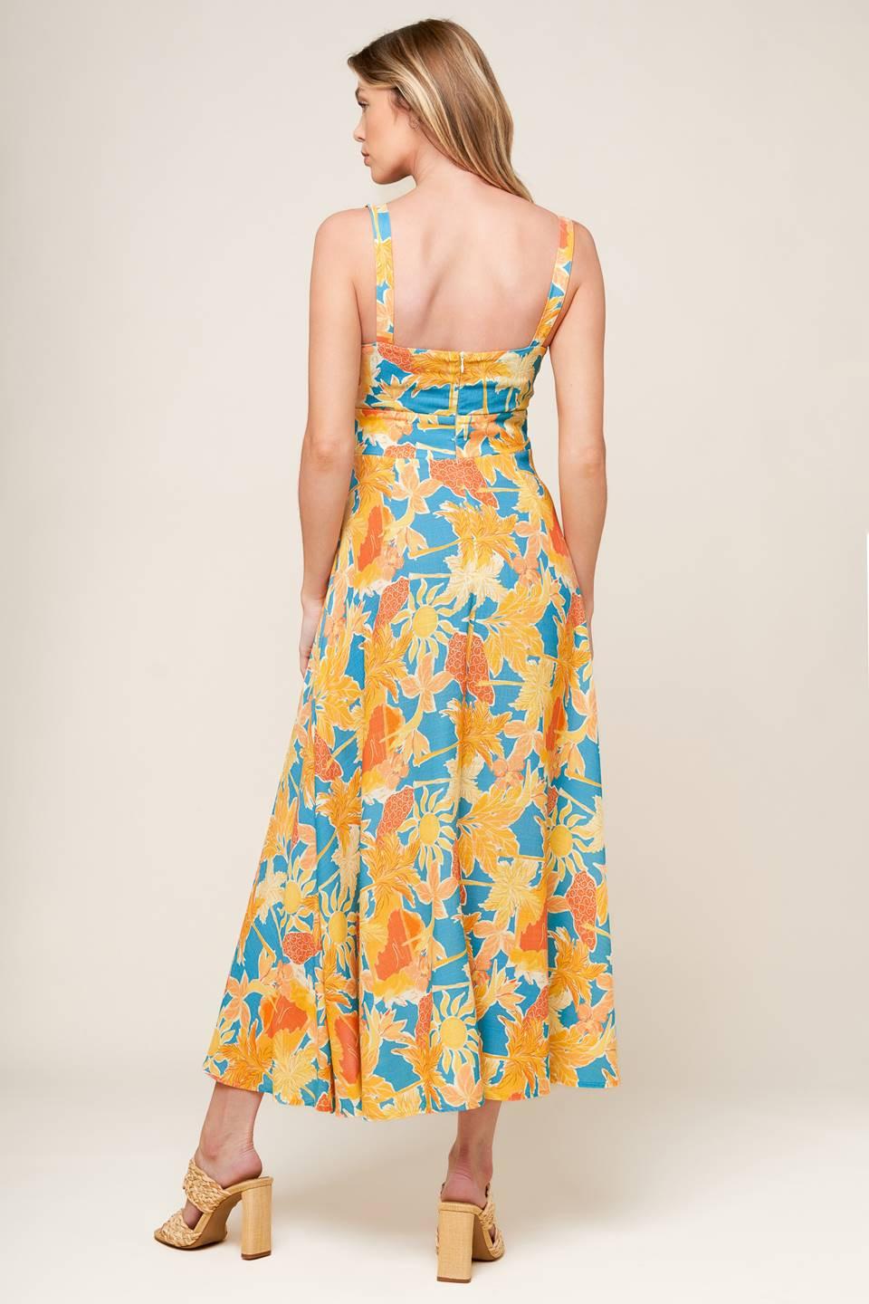 TWIRL ME BLUE WOVEN MIDI DRESS.