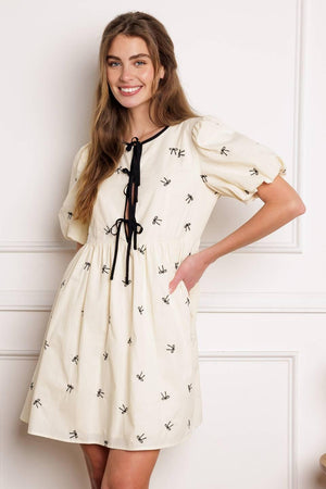 A DAY AT THE VINEYARD WOVEN MINI BADYDOLL DRESS.