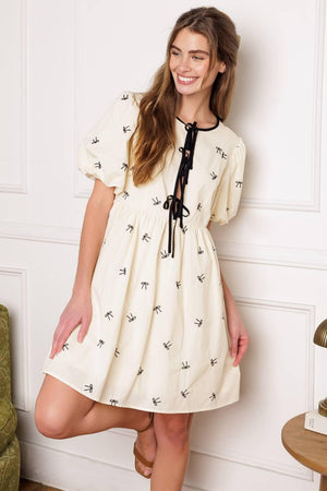 A DAY AT THE VINEYARD WOVEN MINI BADYDOLL DRESS.