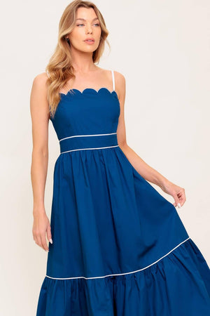 RUSTIC DREAM NAVY WOVEN MIDI DRESS.
