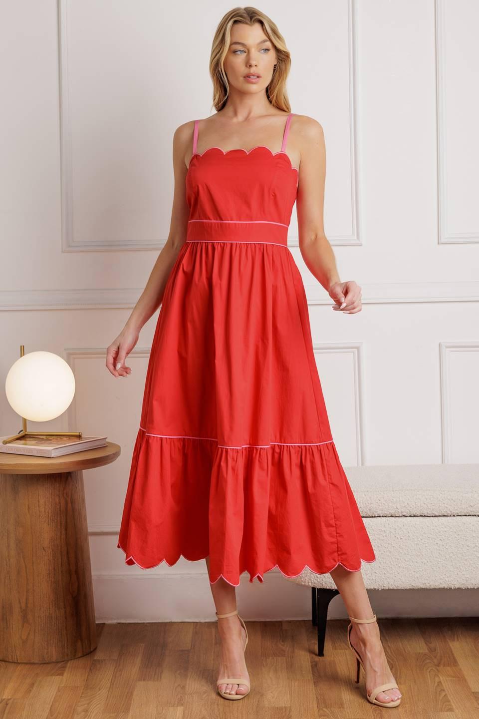 flying tomato dresses RUSTIC DREAM RED WOVEN MIDI DRESS
