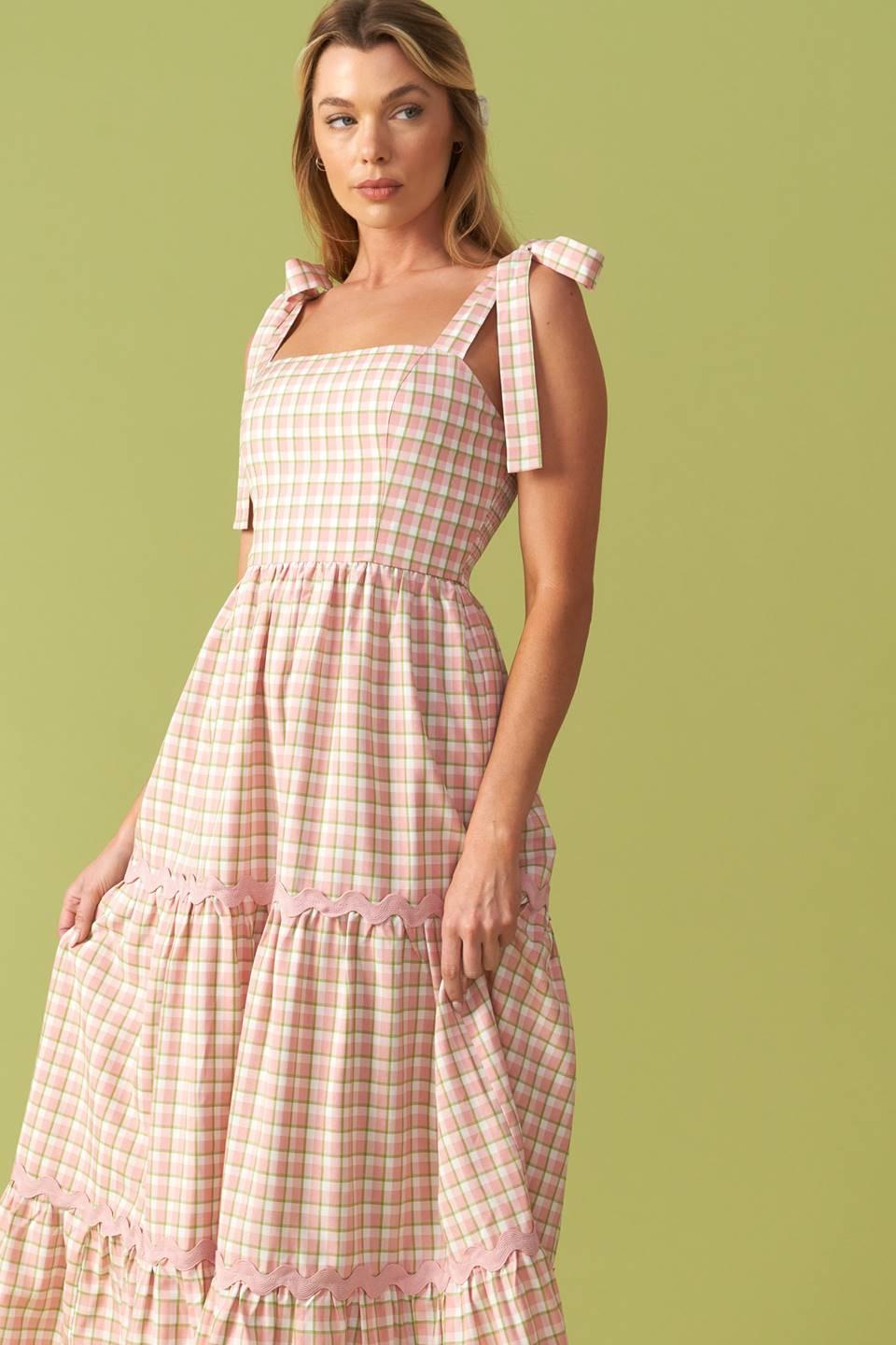 pink plaid midi dress Augusta Gingham Midi Dress