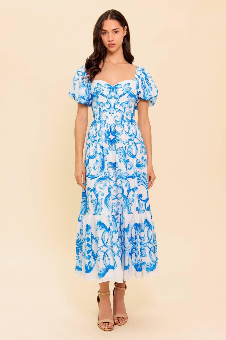 A WORK OF ART BLUE WOVEN MIDI DRESS.