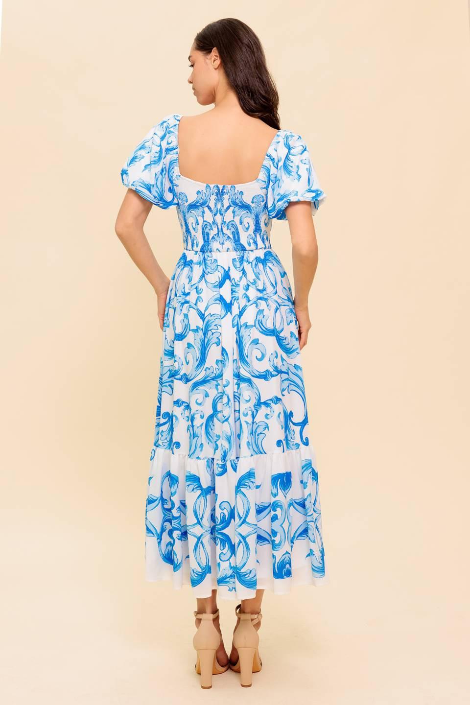 A WORK OF ART BLUE WOVEN MIDI DRESS.