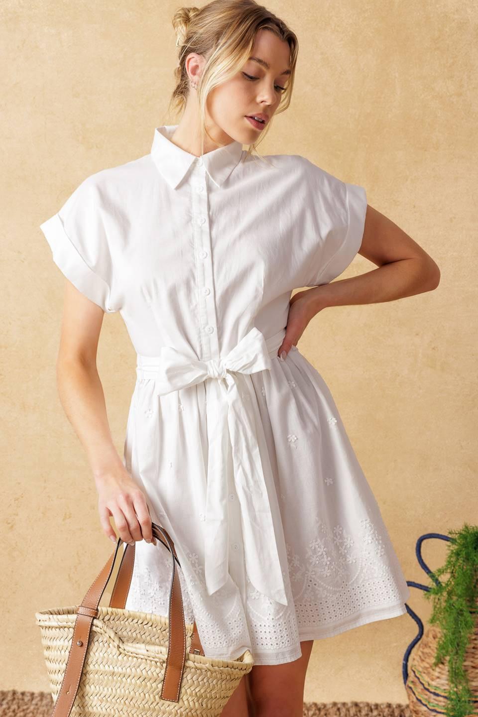 FEEL THE VIBE WOVEN MINI DRESS.