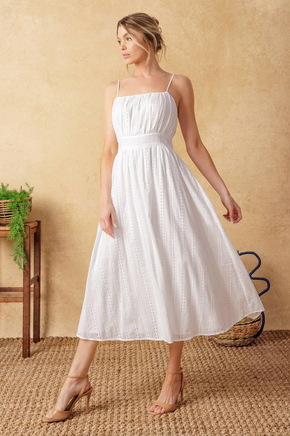 eyelet white midi dress Sail to Sable White Eyelet Flutter Sleeve Button Front Midi Dress White / XL / SP2620