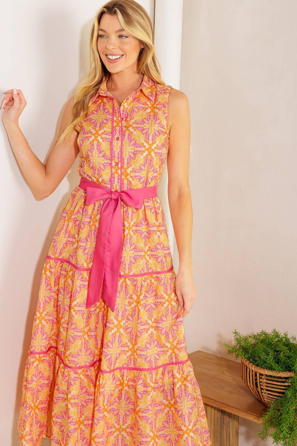 RAINFOREST RADIANCE WOVEN MIDI DRESS.