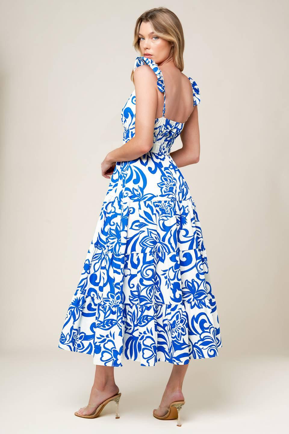 MEMORABLE ENTRANCE BLUE WOVEN MDI DRESS.