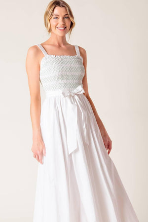 ROMINA BRODERIE WOVEN MIDI DRESS.