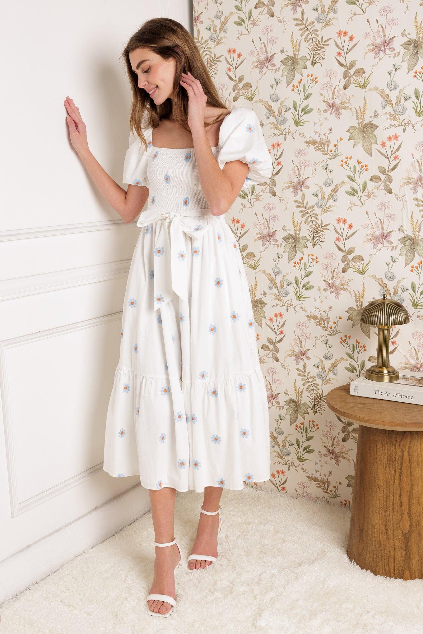 LUXE LAGOON EMBROIDERED MIDI DRESS l FLYING TOMATO IVORY / S LUXE LAGOON EMBROIDERED MIDI DRESS l FLYING TOMATO IVORY / S