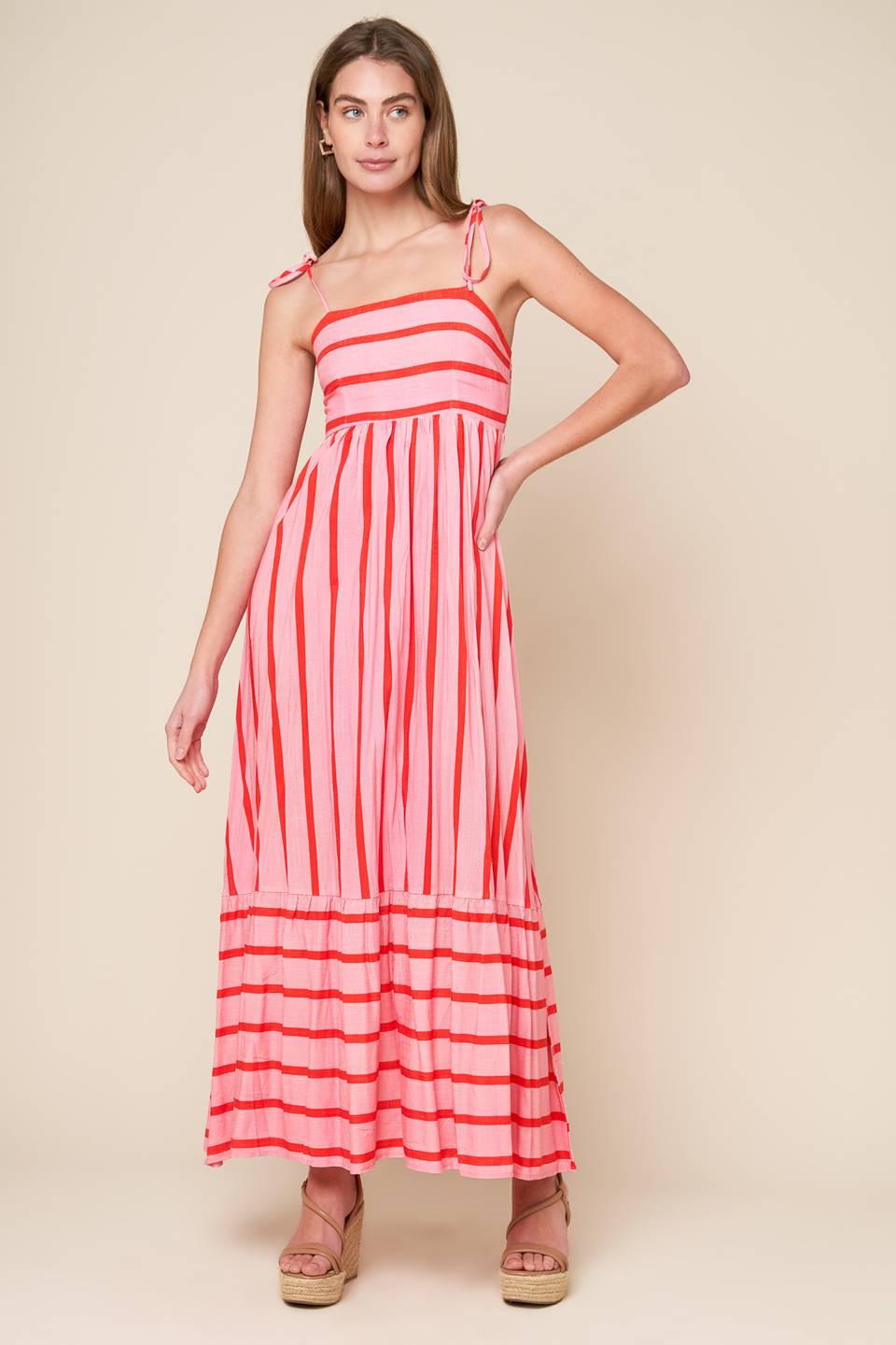 SPEAK NOW WOVEN MIDI DRESS.