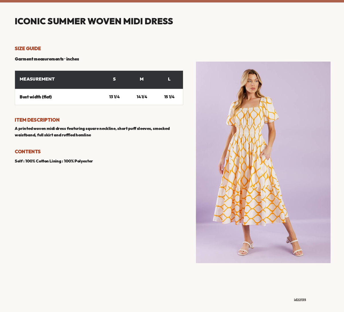 ICONIC SUMMER WOVEN MIDI DRESS size chart