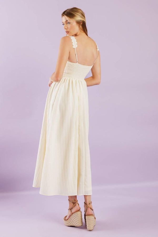 TOTAL CRUSH CREAM WOVEN MIDI DRESS.
