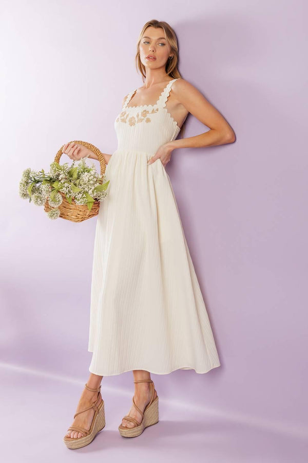 TOTAL CRUSH CREAM WOVEN MIDI DRESS.
