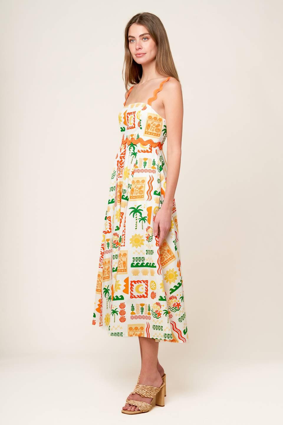 ROAMING AROUND WOVEN MIDI DRESS.