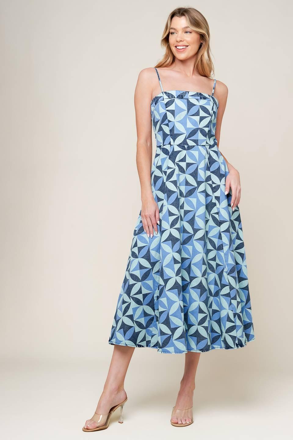 GWENNY BLUE DENIM MIDI DRESS.