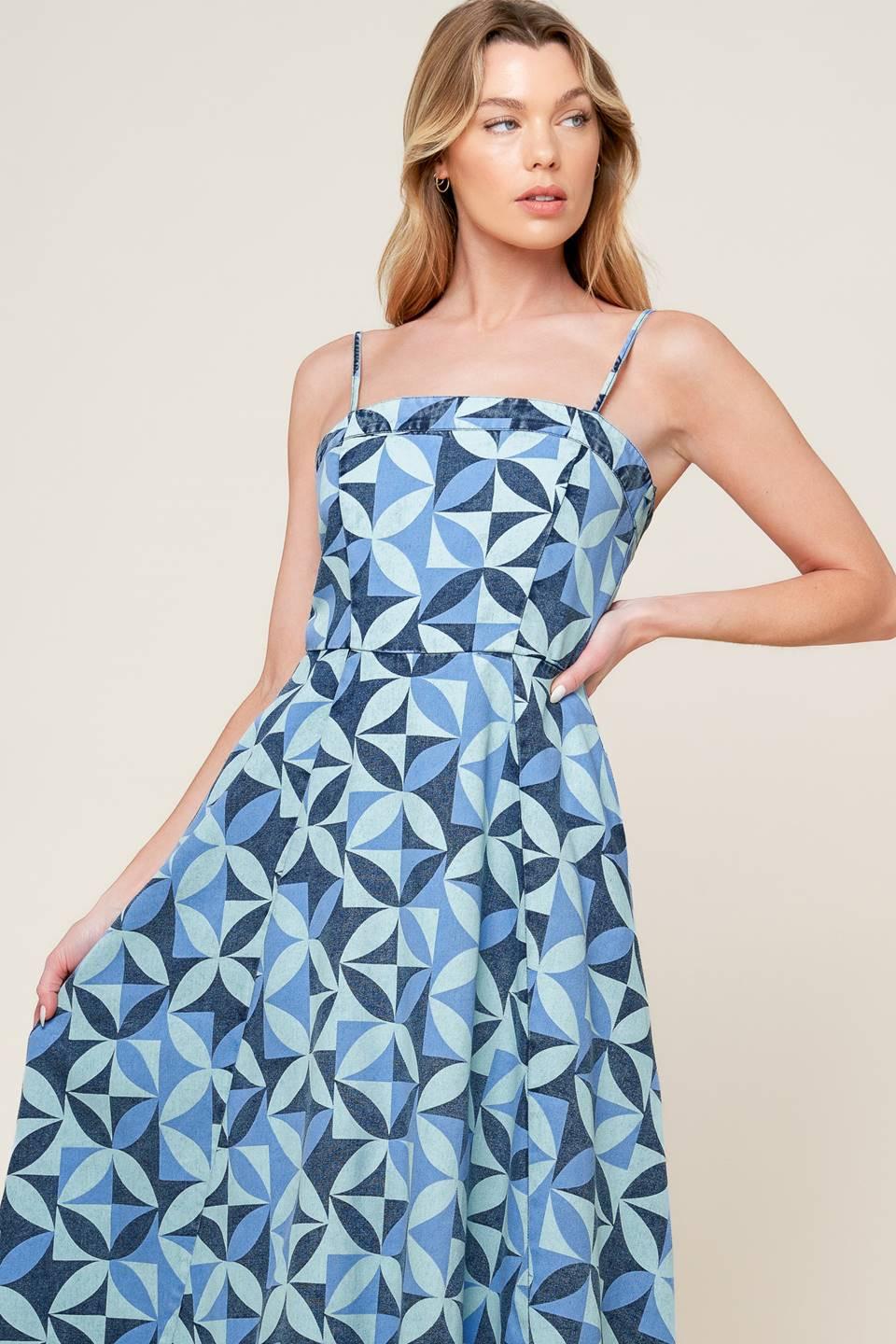 GWENNY BLUE DENIM MIDI DRESS.