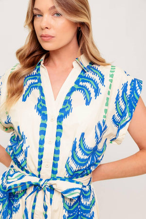 SOFTLY SPOKEN BLUE WOVEN MIDI DRESS.