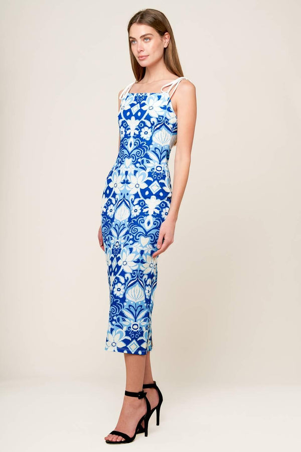 IN THE COUNTRYSIDE WOVEN MIDI DRESS.