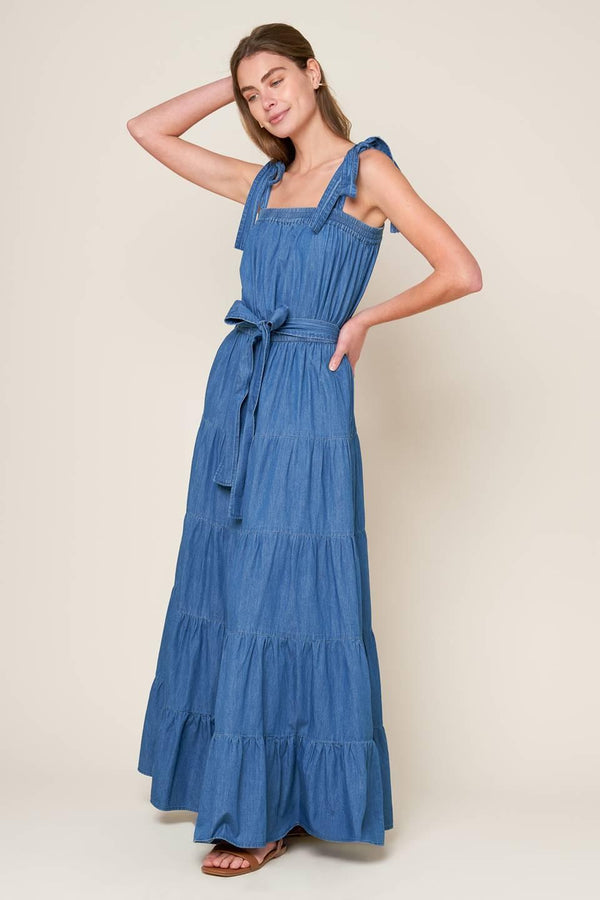 PRETTIEST BEHAVIOR CHAMBRAY MAXI DRESS.