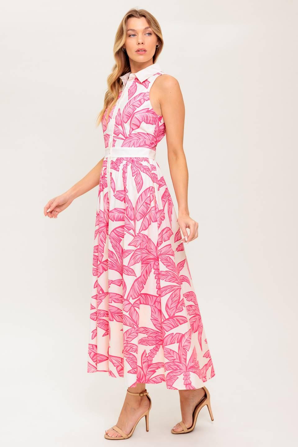 WHISPER IN BLOOM WOVEN MIDI DRESS.