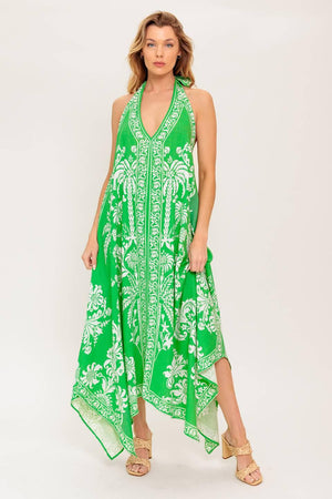 HOLD ONTO HOPE GREEN WOVEN MIDI DRESS.