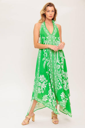 HOLD ONTO HOPE GREEN WOVEN MIDI DRESS.